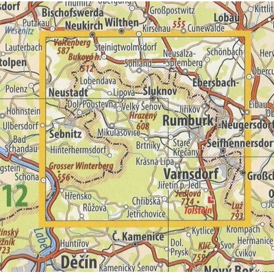 KČT 13 Šluknovsko a České Švýcarsko - nástěnná turistická mapa 60 x 90 cm Varianta: mapa v dřevěném rámu, Provedení: Ticiago bílý