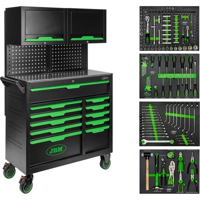 JBM ИНСТРУМЕНТАЛНА КОЛИЧКА С 11 ЧЕКМЕДЖЕТА С ПАНЕЛИ И ШКАФОВЕ, СГЛОБЕНА, ОБОРУДВАНА 172 ИНСТРУМЕНТА, jbm 55118