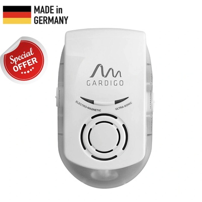 Gardigo Германия Gardigo "PLUS" за 230 кв. м. Комбиниран ултразвук и електромагнитен уред против мишки, плъхове и пълзящи насекоми за къща или апартамент (62323-10)
