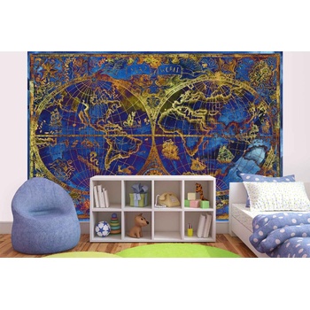 DIMEX ART s. r. o Самозалепваща се флизелинова фототапета синя карта на света 375 x 250 см