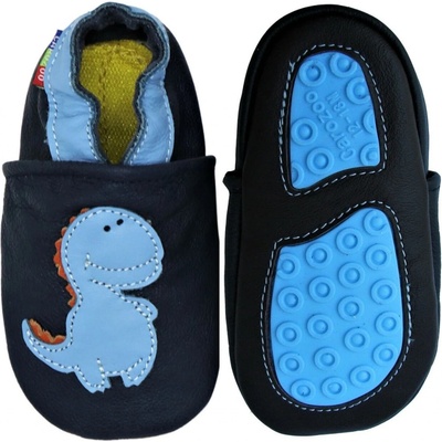 Carozoo Kožené capáčky s gumovou podrážkou stegosaurus Modrá – Zboží Mobilmania