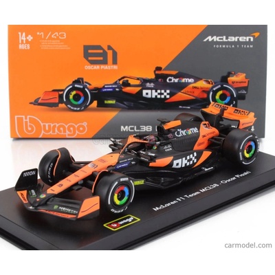 Bburago Mclaren F1 Mcl38 Team Mclaren N 81 Miami Gp 2024 Oscar Piastri With Pilot And Showcase oranžová čierna 1:43