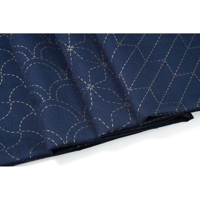 Látkový panel 108 x 60 cm na sashiko s osmi předtištěnými vzory, indigo modrý