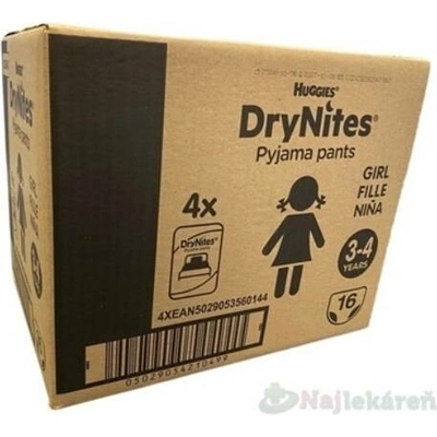 Huggies DryNites S Jumbo pro dívky 3–4 roky 12–21 kg 64 ks