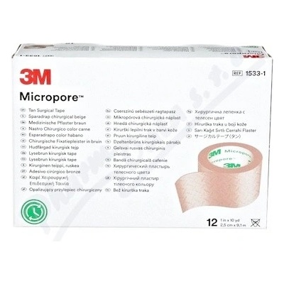 3M Micropore papír.náplast tělová 2,5 cm x 9,1 m 12 ks