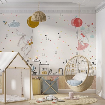 Art gift Тапет за детска стая - Зайчета с балони