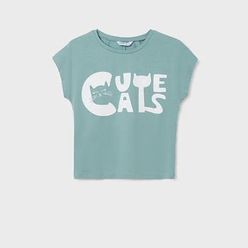 MAYORAL Тениска с къс ръкав cute cats за момиче в зелено Майорал