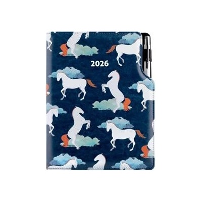 Design B5 týdenní 2026 modrá Koně
