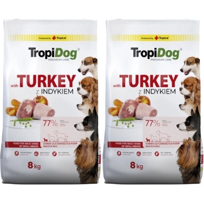 Tropidog Premium Adult Small Breeds s morčacím mäsom a ryžou 2 x 8 kg