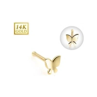 Šperky4U zlatý piercing do nosu motýlek ZL01120-YG