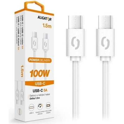 Dátový kábel ALIGATOR POWER 100W, USB-C/USB-C 5A, 1,5m biely