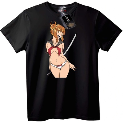 NOONEBRAND Тениска с аниме момиче с меч - 2XL, Black