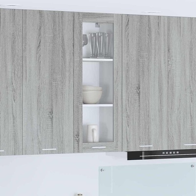 vidaXL Висящ шкаф с врата Сив Сонома 40 x 31 x 100 см Инженерно дърво (884383)