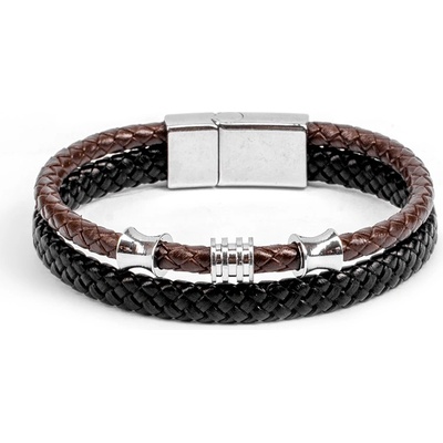 Base Мъжки комплект от 2 гривни от естествена кожа - Черно-Кафяв 20230901014 (404276_Кафяво)