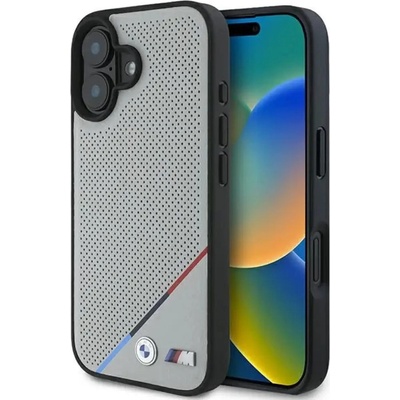 BMW Калъф BMW M Perforated Tricolor Line MagSafe iPhone 16 - сив (3666339323882)