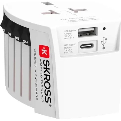 SKROSS Адаптер SKROSS PRO MUV USB-A, USB-C, 1.302962, World, Бял (SKROSS-1302962)