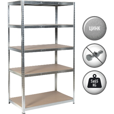 Carmen Метален стелаж Carmen CR-1021 - 190х100х40 см, до 65 кг на рафт - цинк
