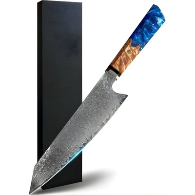 Damaškový kuchynský nôž SA 40123 Kiritsuke/Hnedá/Modrá 20 cm
