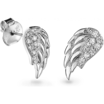 Again Jewelry strieborné náušnice Anjelské krídlo s kubickými zirkónmi AJNS0007