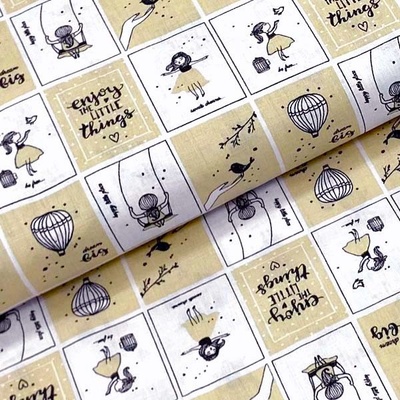 Bavlněné plátno P0648 béžovo-bílé kostky, dívčí sen, š.140