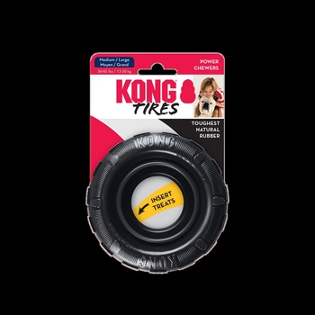 KONG Tyres M/L - Кучешка играчка за дъвчене от здрав мек каучук 11.5 см. черна