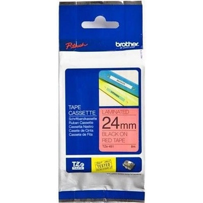 Brother TZE-451, černý tisk červený podklad 8 m x 24 mm