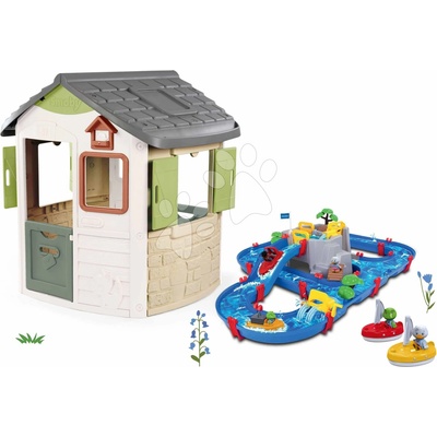 Smoby Set domček a vodná dráha s jaskyňou Life Jura Lodge rozšíriteľný s kŕmidlom a plachetnice