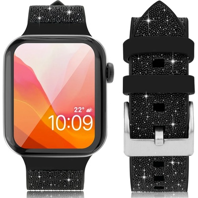 Kingxbar Силиконова каишка Kingxbar Crystal Fabric за Apple Watch 7/6 / SE / 5 / 4 / 3 / 2, (45mm / 44mm / 42mm), черна (KXG0029605)