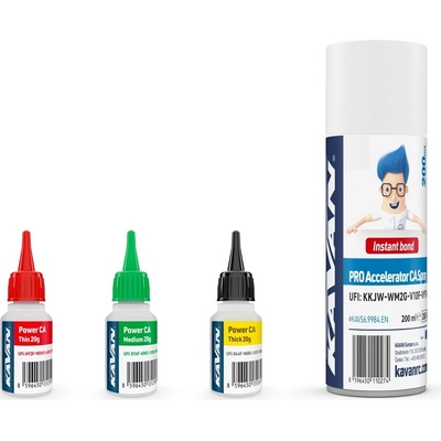 Kavan CA PACK vteř.lepidlo 3x20g Ř,S,H + aktivátor 200ml EN KAV56.9955.EN