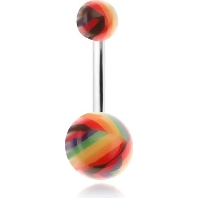 Šperky eshop piercing do břicha lesklé kuličky s barevnými pásky PC26.27