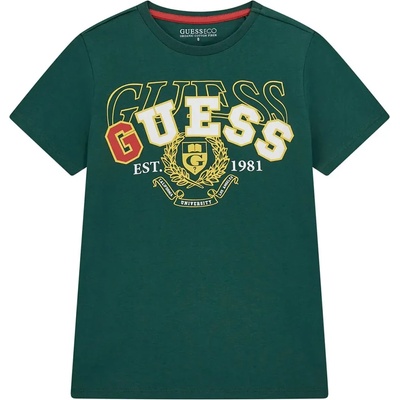 GUESS Зелена тениска за момче с надпис Guess в червено, бяло и жълто