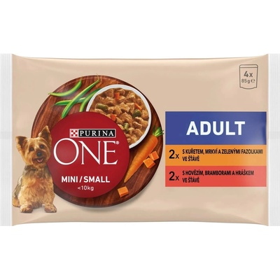Purina One Mini Adult kura hovädzie v šťave 4 x 85 g
