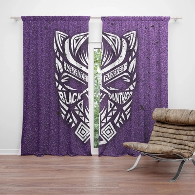 Sablio Závěs BLACK PANTHER wakanda forever Biely: 2ks 140x250cm