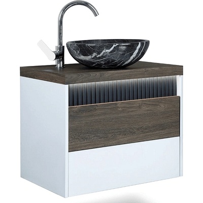 Scandal Долен шкаф за баня Тренд, цвят дървесен/бял/черен релеф (DSTrend)