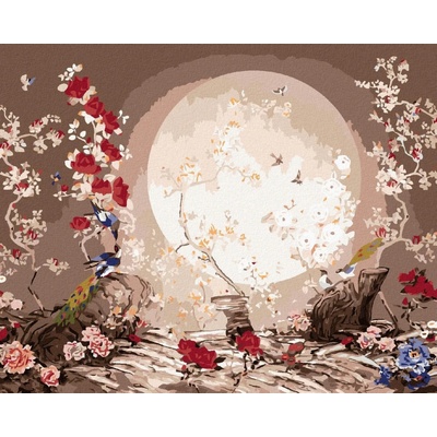 zuty Malování podle čísel Japonsko měsíční krajina s ptáčky 80 x 100 cm bez rámu a bez vypnutí plátna 8596530059424 – Zboží Dáma