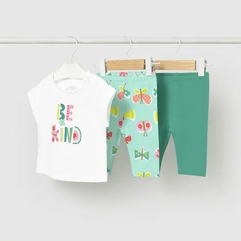 Mayoral Комплект два клина многоцветен и ментов и бяла тениска за бебе момиче Mayoral