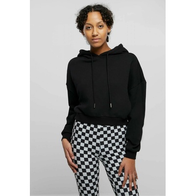 Urban Classics dámská zkrácená french terry mikina s kapucí Černá
