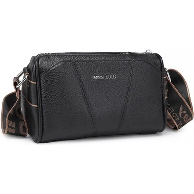 Miss Lulu dámská kožená crossbody kabelka se širokým popruhem L2310 černá