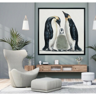 Moderné obrazy na stenu - Tučniaci 3D (s umelou kožušinou) - PINGUINS 80 x 80 cm