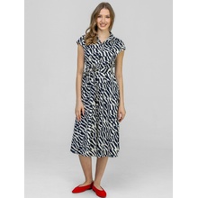 Perso Woman's patterned cotton midi dress with a belt modrá