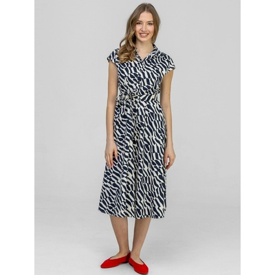 Perso Woman's patterned cotton midi dress with a belt modrá