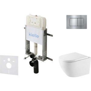 kielle Genesis New - Комплект структура за вграждане, тоалетна чиния Oudee Vortex, Rimless+, SoftClose седалка и бутон Gemini New III, лъскав хром 30528SZ71 (30528SZ71)