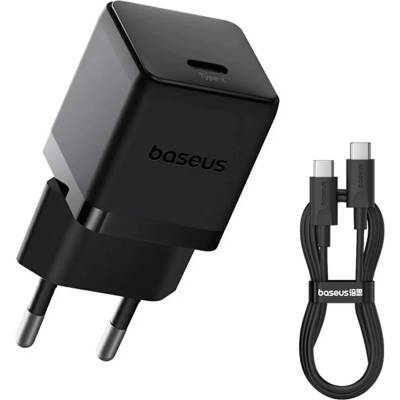 Baseus - Зарядно устройство за стена Palm (P10111602113-01) - Включен кабел Type-C, Бързо зарядно устройство, USB-C, PD 20W, 5V/3.0A, 1m - Черен клъстер