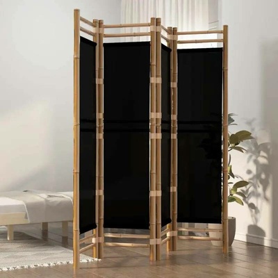vidaXL Paraván skládací 160 x 180 cm bambus a plátno černý 4panelový 350628
