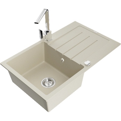 Mexen Bruno гранитна мивка с 1 корито с отцедник и кухненски смесител Rita, бежов - 6513-69-670300-00 (6513-69-670300-00)