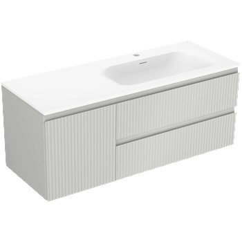 Mexen Rivel баня шкаф 120 см с мивка Vela дясна, 2S, 1D, рифована, сива/бяла мат - 91A23-12047-3-BBFFF62-W23P01 (91A23-12047-3-BBFFF62-W23P01)