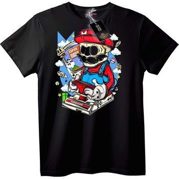 NOONEBRAND Тениска Mario Skull Ретро гейминг - M, White