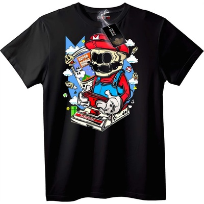 NOONEBRAND Тениска Mario Skull Ретро гейминг - M, White