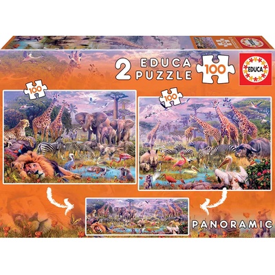 Educa - Puzzle 2x100 Wild animals - 100 piese