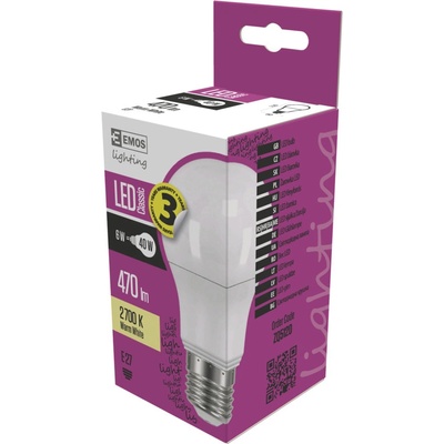 Emos LED žiarovka CLASSIC A60 6W40W 470lm E27 teplá biela